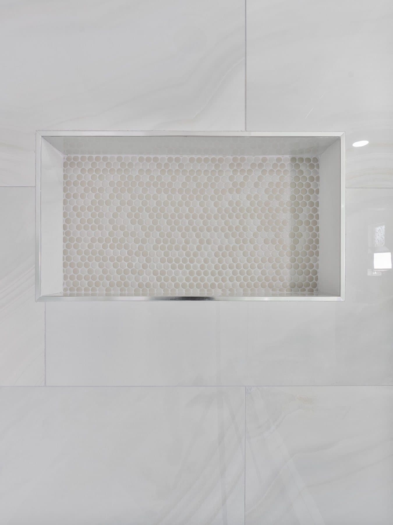Lone Mountain bathroom remodel: tiled shower niche detail